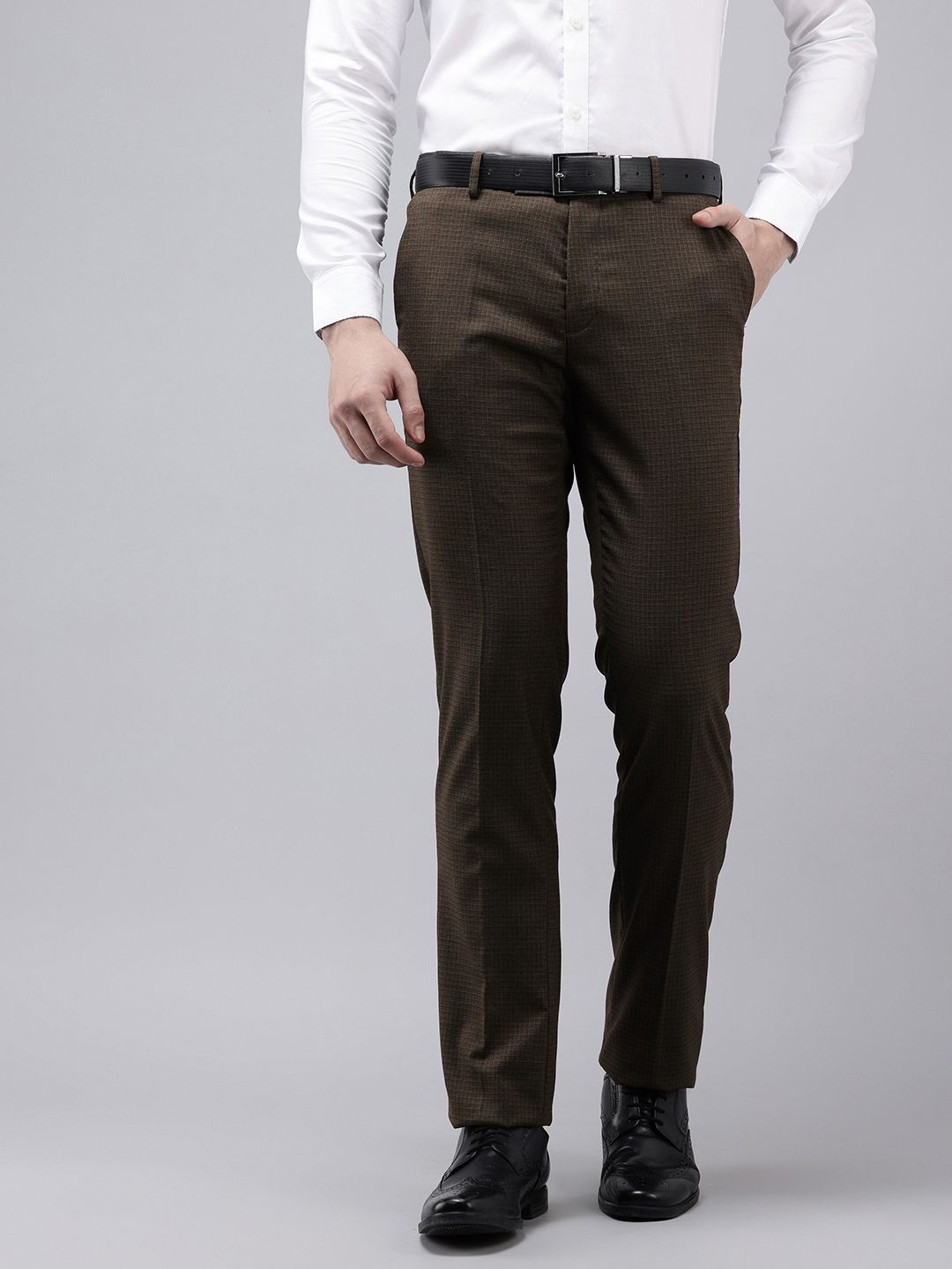Arrow Men Hudson Tailored Fit Checked Formal Trousers