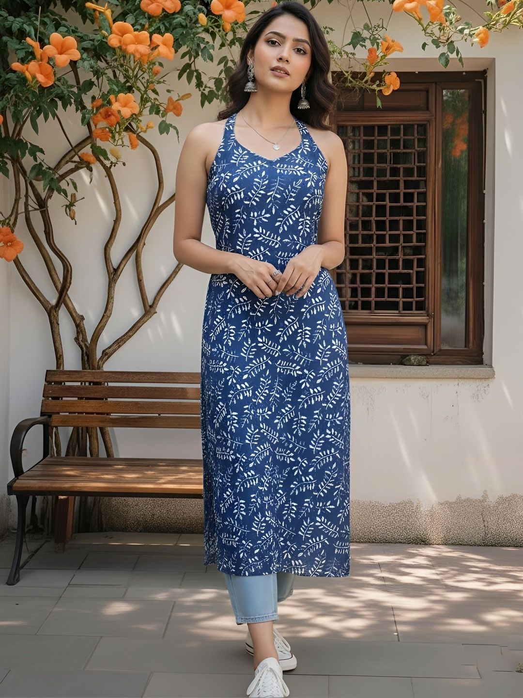 Ethnic Motifs Printed Kurta Nayo Women Ethnic Motifs Printed Kurta With Stylish Back