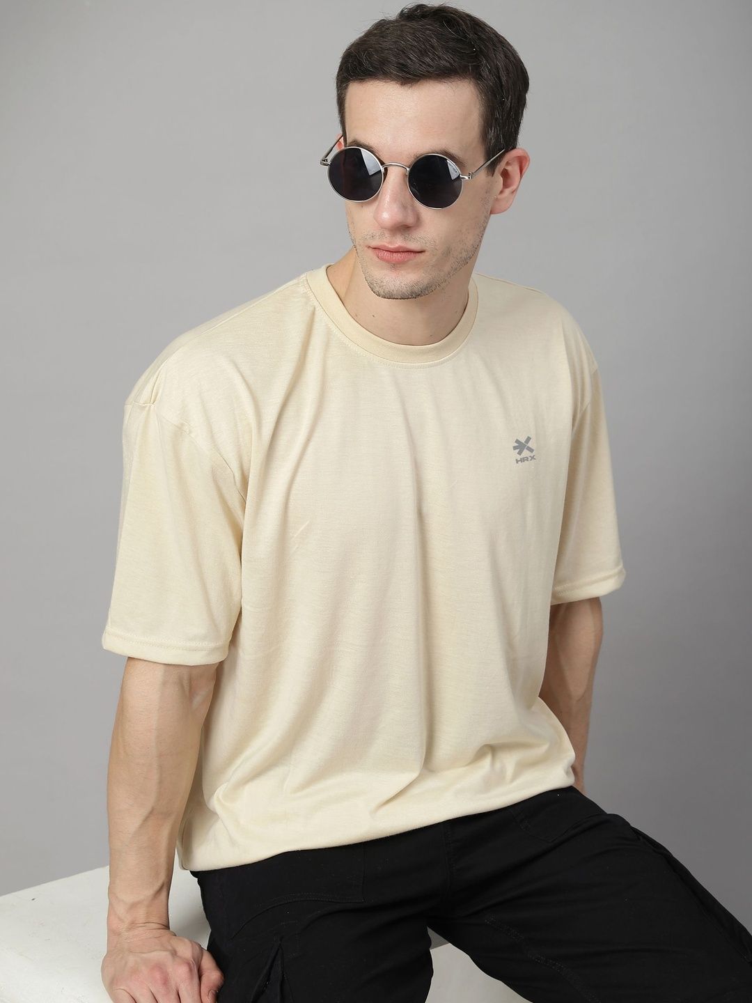 HRX by Hrithik Roshan Men Brand Logo Drop-Shoulder Sleeves T-shirt