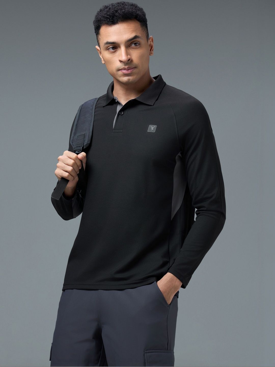 Technosport Men Brand Logo Colourblocked Polo Collar Anti Static Slim Fit T-shirt