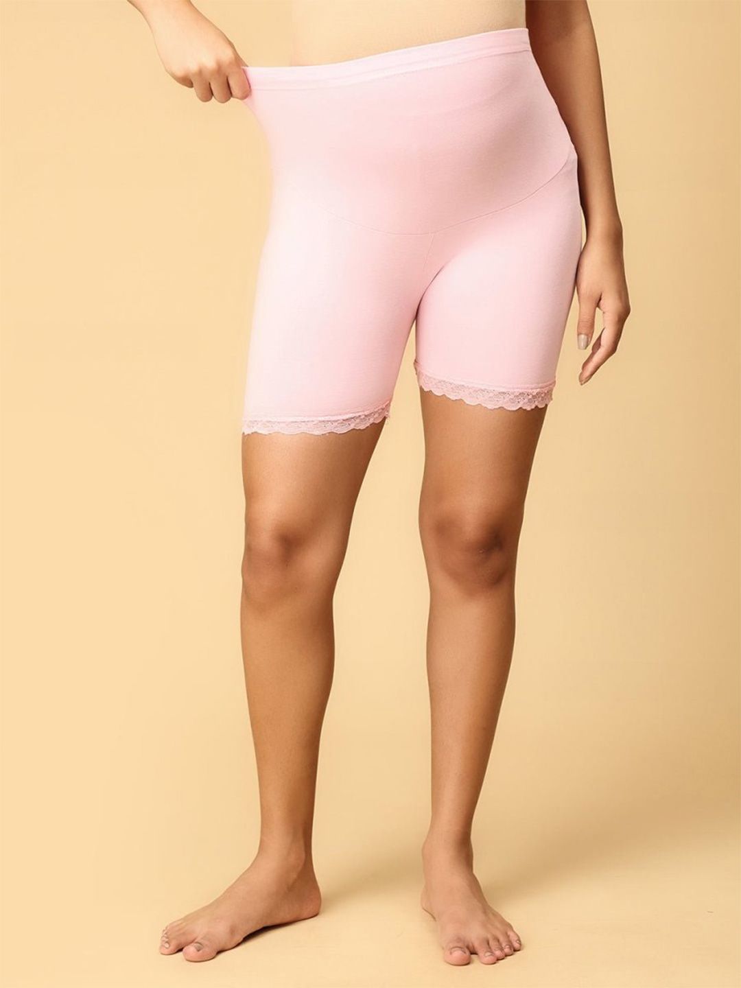 The Mom Store Pink Solid High Waist Maternity Boyshort