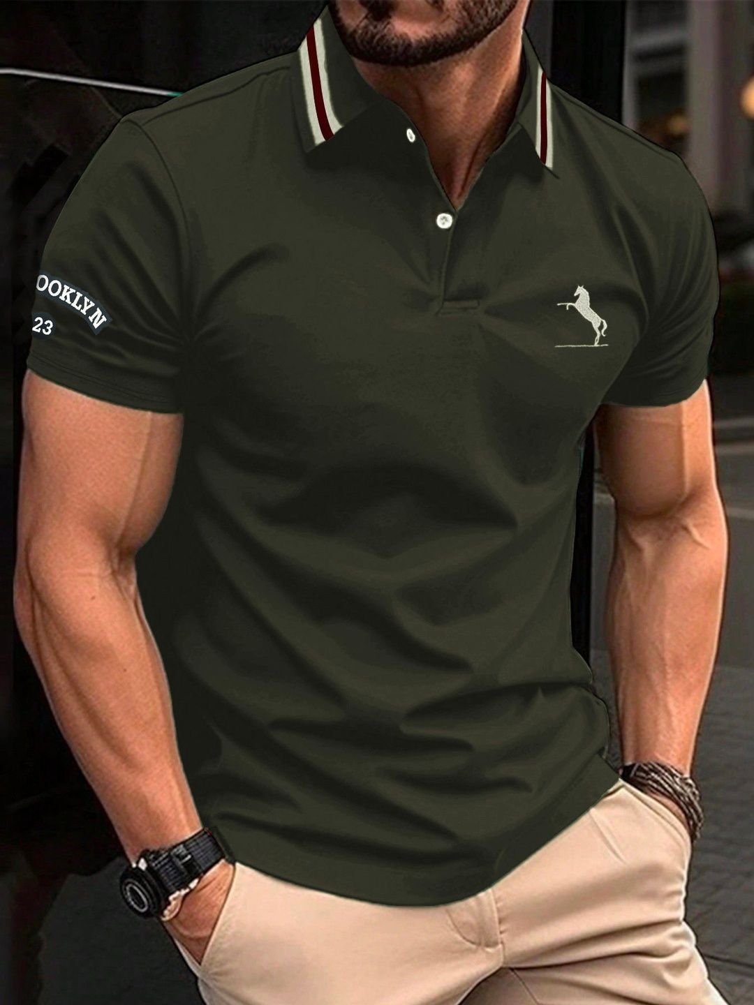 GENZILOOKS Men Typography Printed Polo Collar Organic Cotton 1 T-shirt