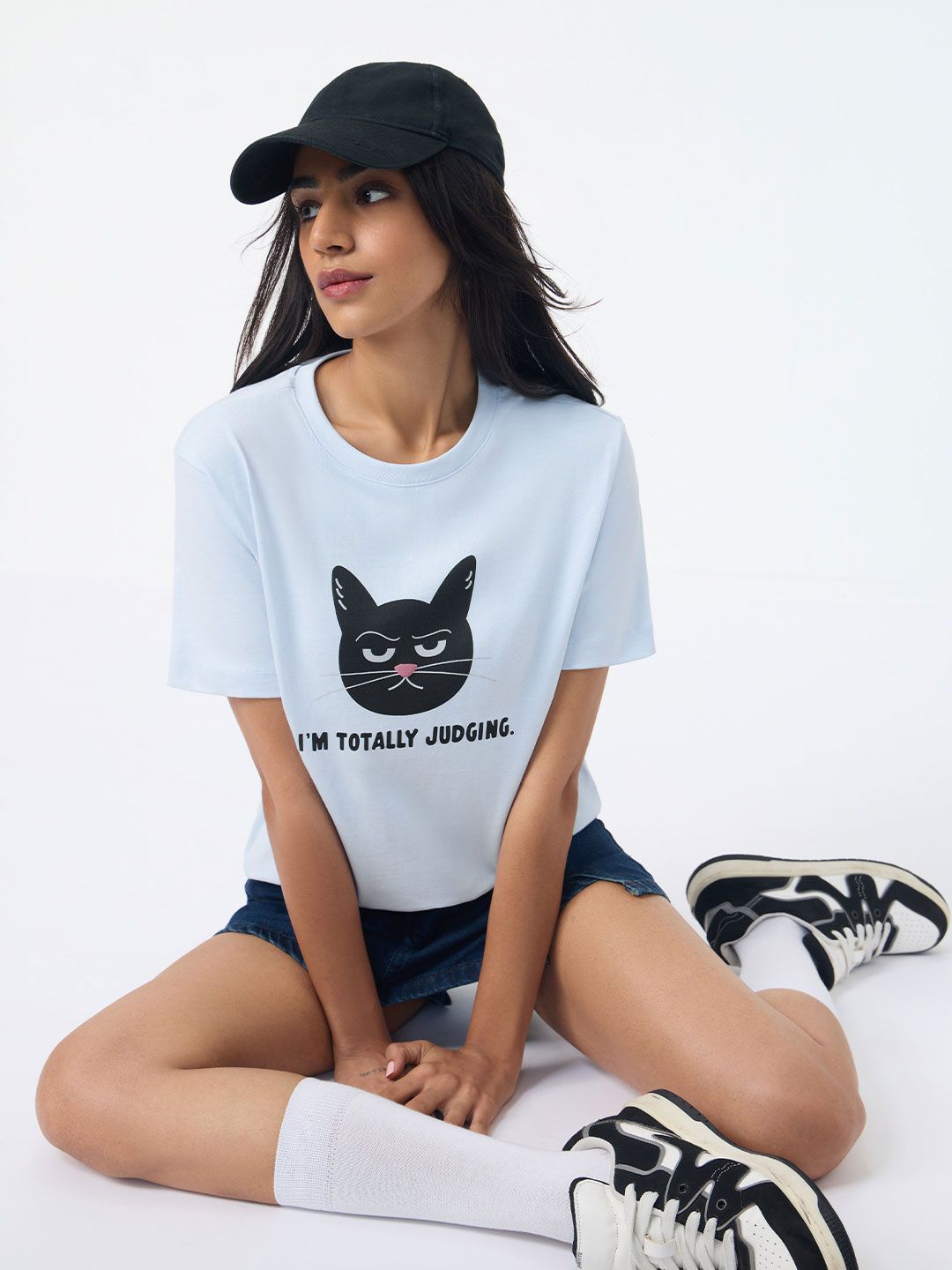 The Souled Store Women Relaxed Fit Printed Blue T-Shirts