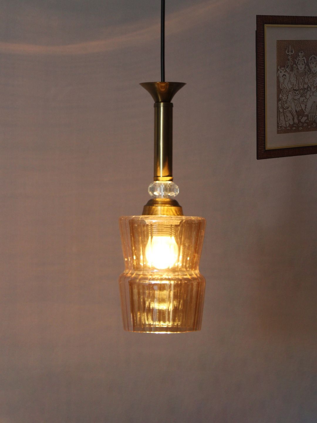 SHREE KALA HOME DECOR Gold-Toned & Copper-Toned Textured Iron Ceiling Lamp