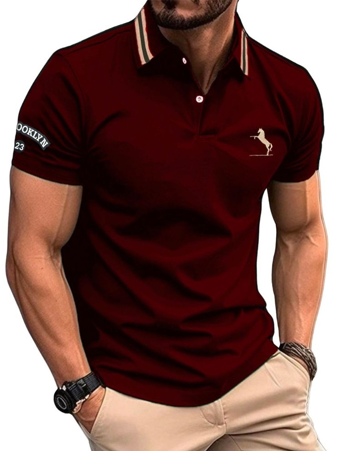 GENZILOOKS Men Brand Logo Brooklyn Nets Polo Collar Organic Cotton 1 T-shirt