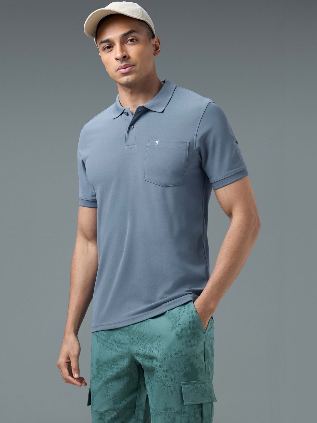 Technosport Men Polo Collar Anti Static Pockets Slim Fit T-shirt