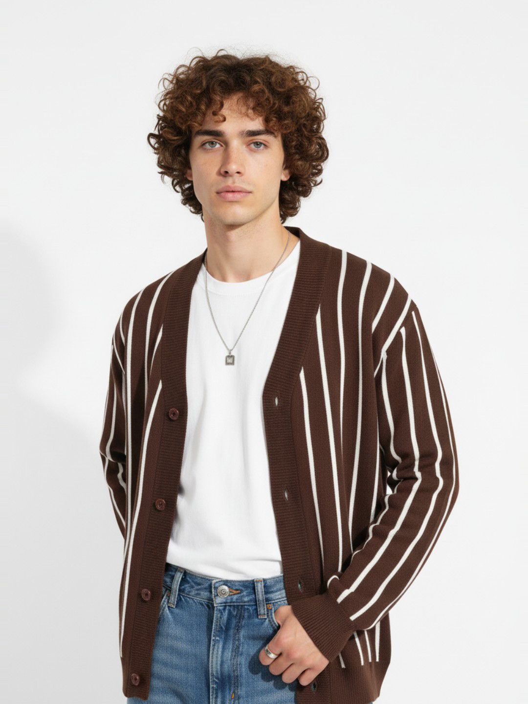 glitchez  Self Striped V-Neck Cardigan