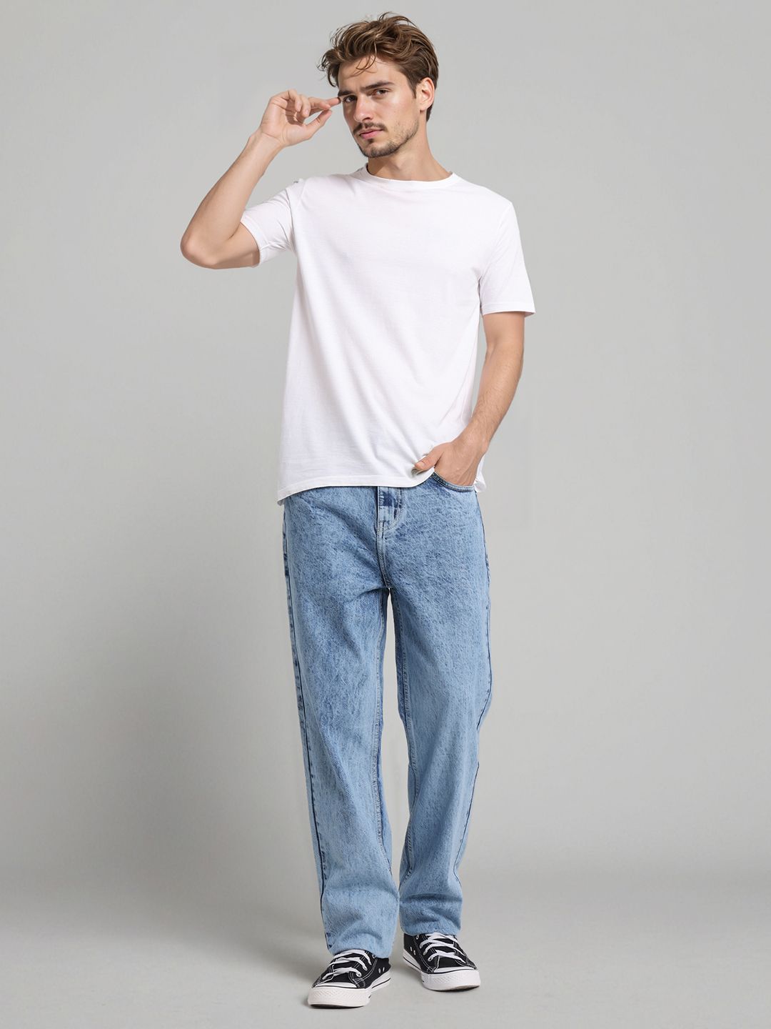 Style Quotient Men Relaxed Fit Mid-Rise Light Fade Acid Wash Jeans