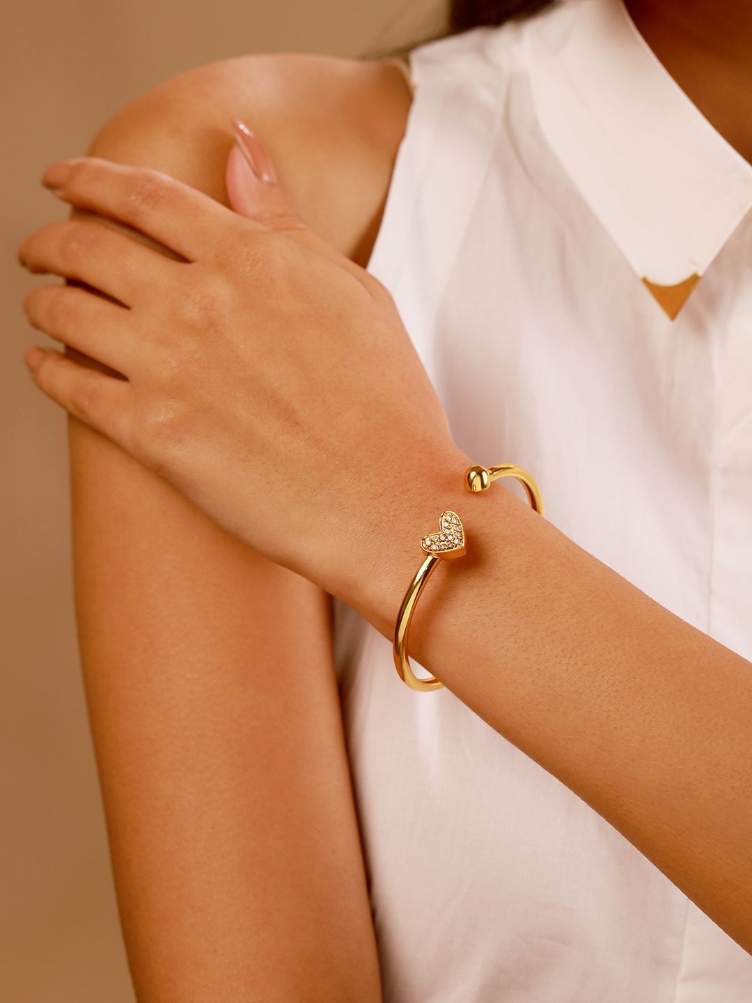 Voylla Voylla Women Brass Cubic Zirconia Handcrafted Gold-Plated Cuff Bracelet