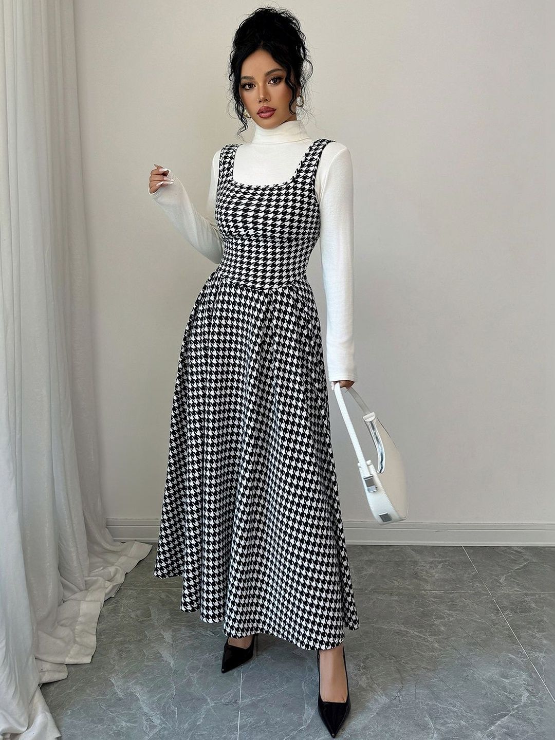 Buy Zucchini Checked Pinafore Maxi Dress - Dresses for Women