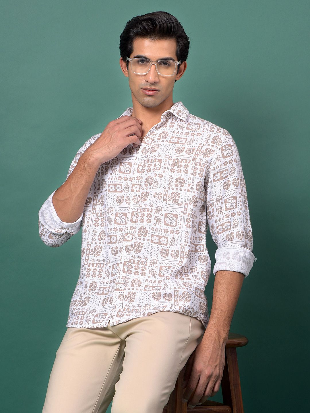 Crimsoune Club Floral Printed Classic Cotton Slim Fit Casual Shirt