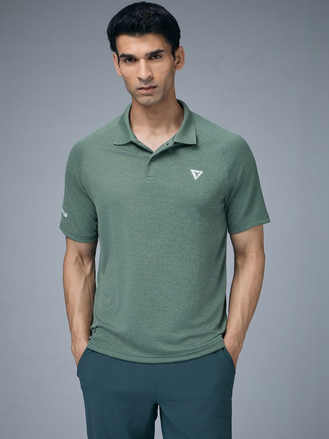 Technosport Men Brand Logo Polo Collar Antimicrobial Slim Fit T-shirt