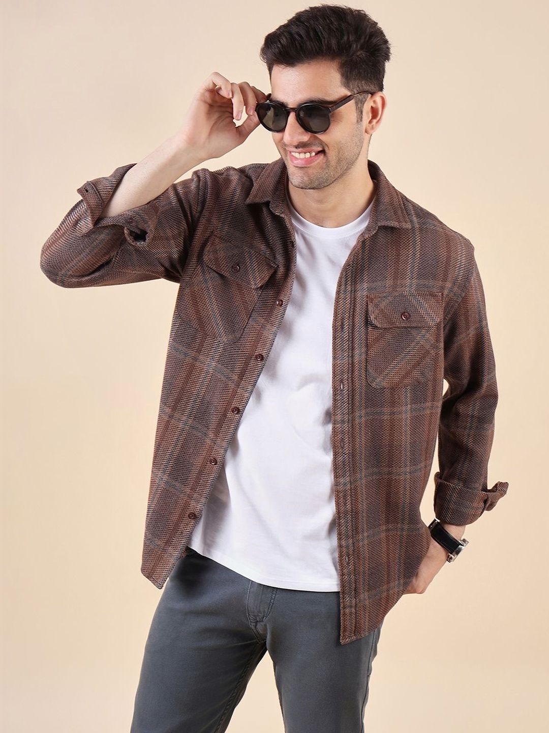 URBAN SCOTTISH URBAN SCOTTISH Men Checked Cotton Spread Collar Long Sleeves Shackets