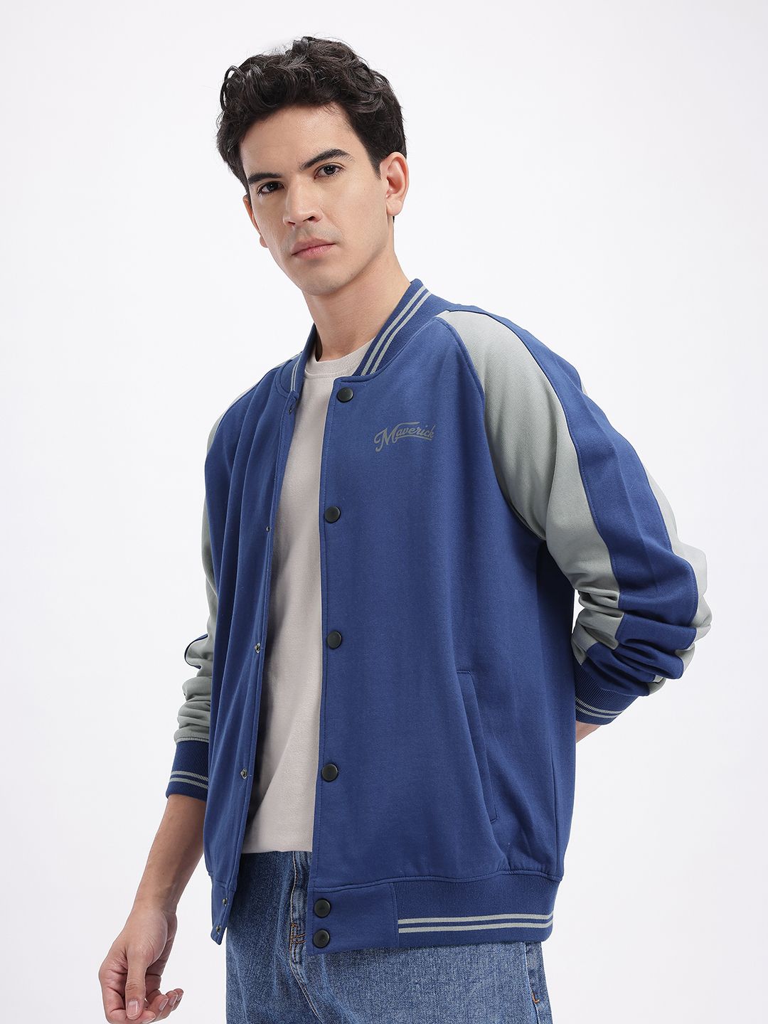 glitchez Contrast Detail Fleece Varsity Jacket