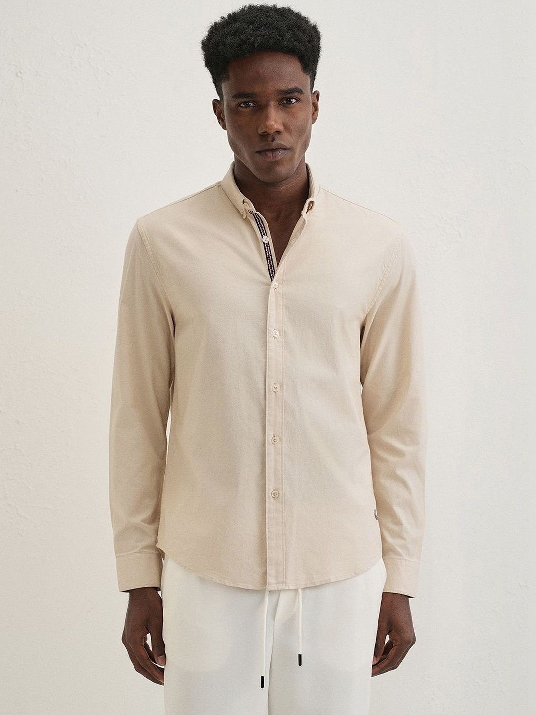 Banana Club Contrast Placket Cotton Long Sleeves Shirt
