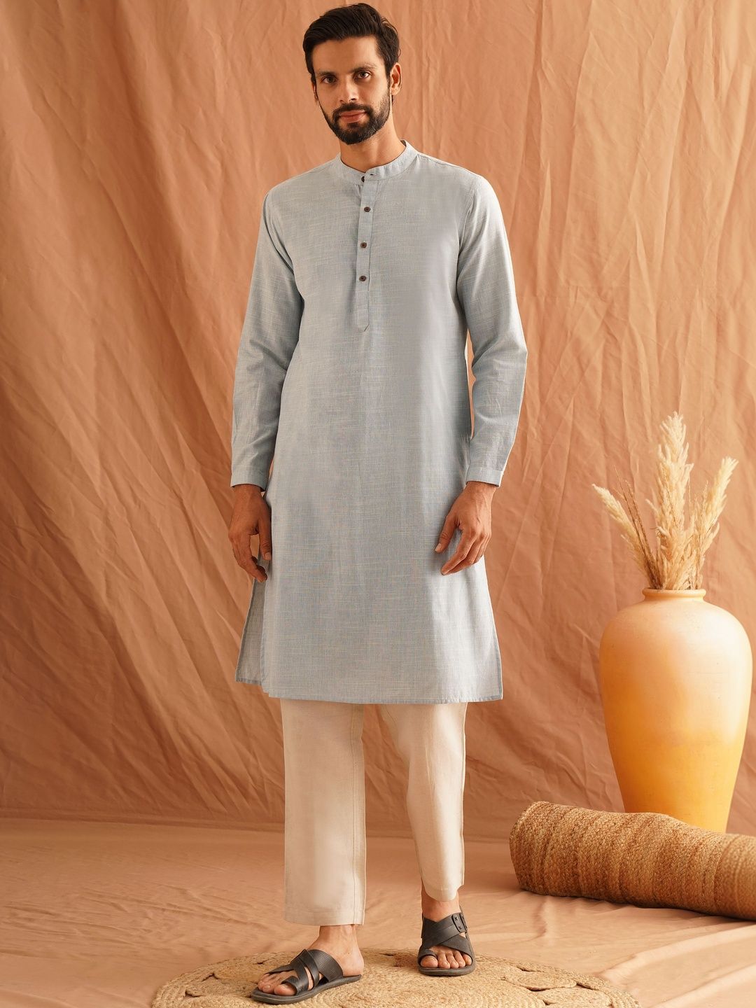 JAYPORE Woven Design Cotton Straight Calf Length Kurta