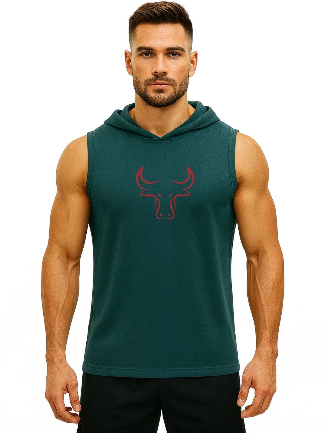 3Colors Men Printed Hooded-Neck Gym Vests