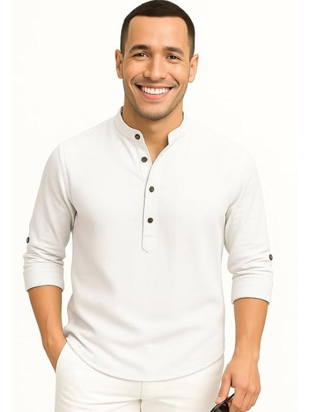 Deelmo Mandarin Collar Casual Kurta