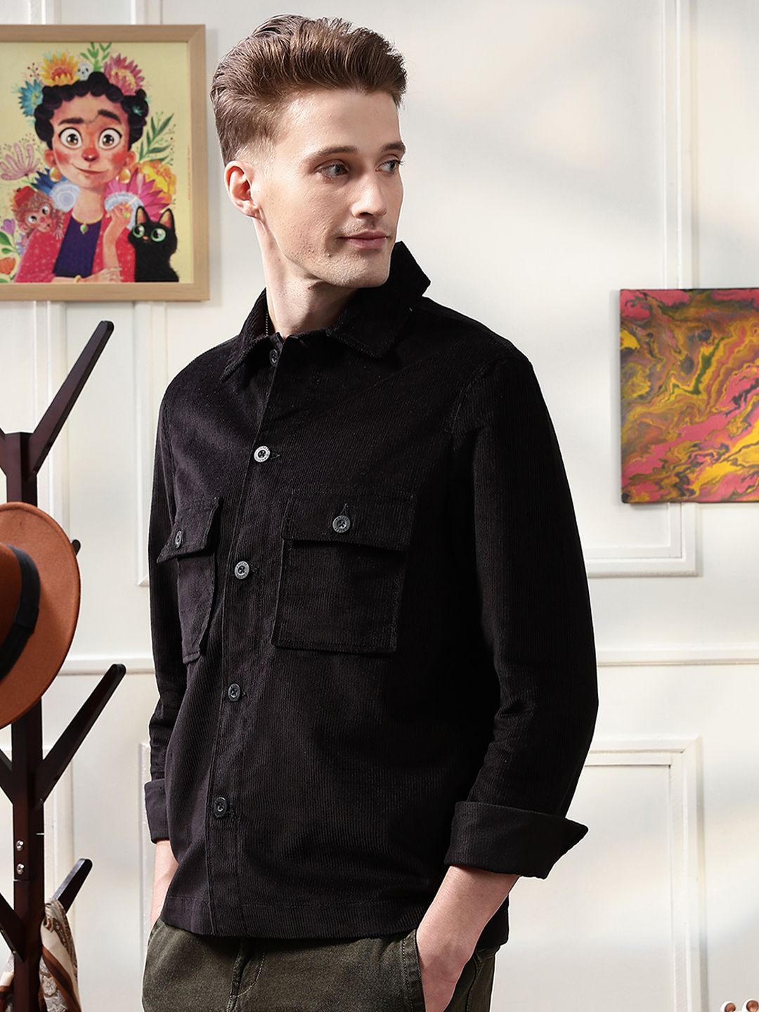 Eszett Men Solid Corduroy Tailored Jacket