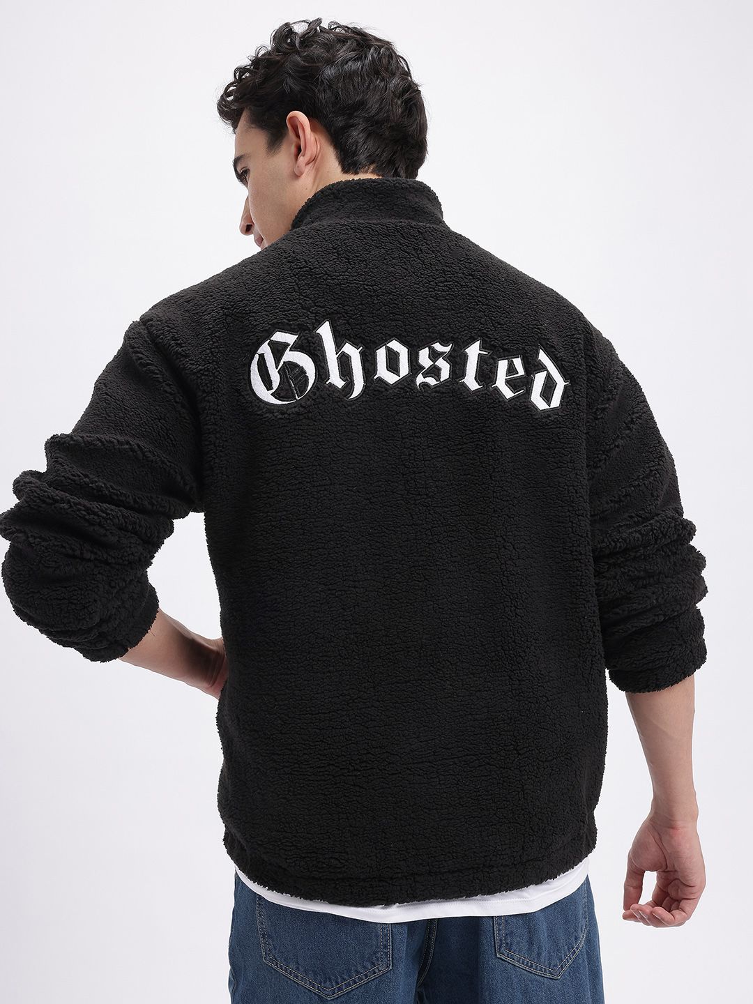 glitchez Typography Detail Patchwork Sherpa Jacket