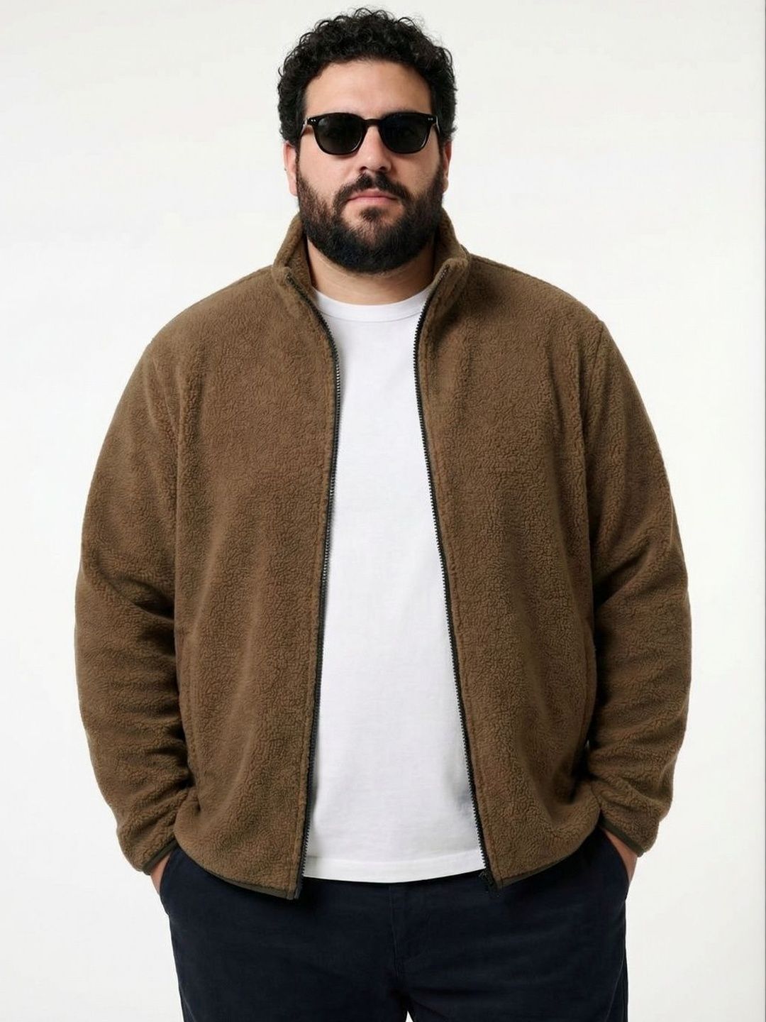 UNSTD Men Plus Size Winter Solid Fleece Jacket