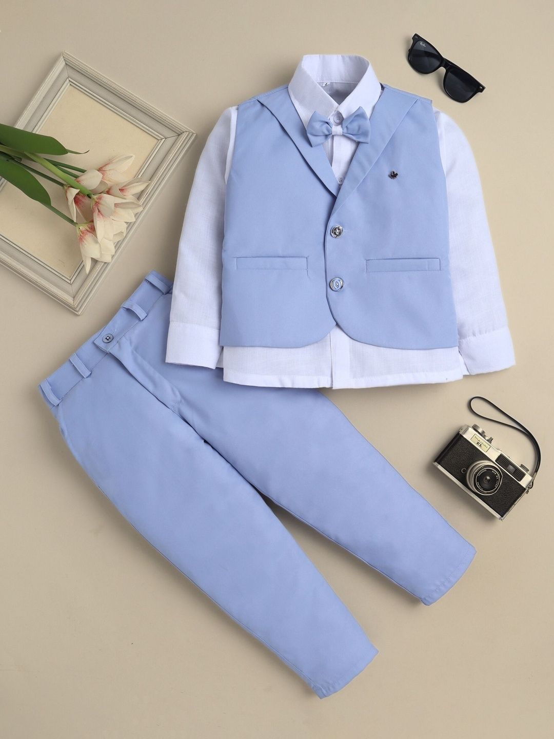 Sangria Boys Shawl Collar 3 Piece Suit Set With Bow