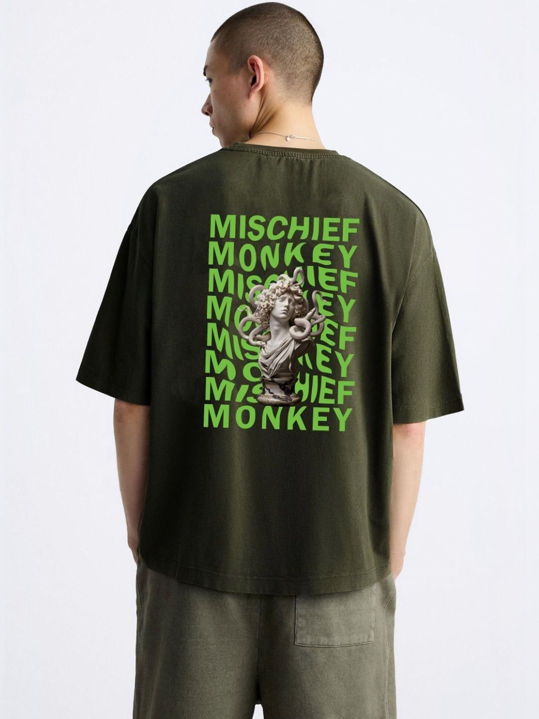 MISCHIEF MONKEY Men Printed Drop-Shoulder Sleeves T-shirt
