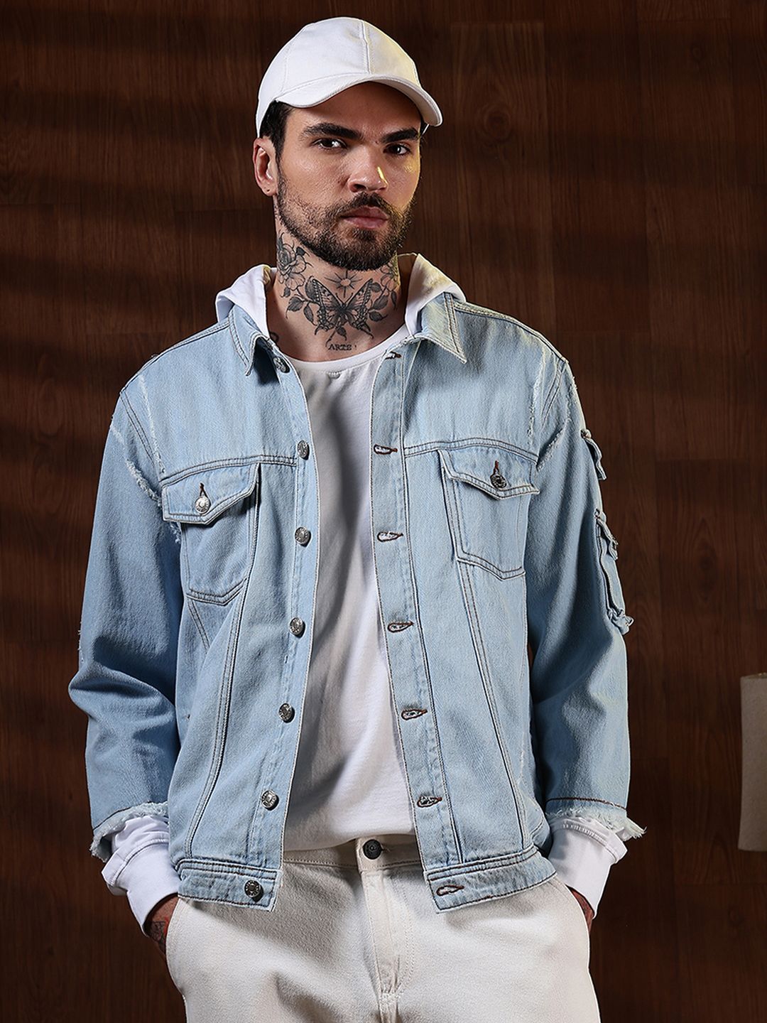 Eszett Men Washed Hooded Denim Jacket