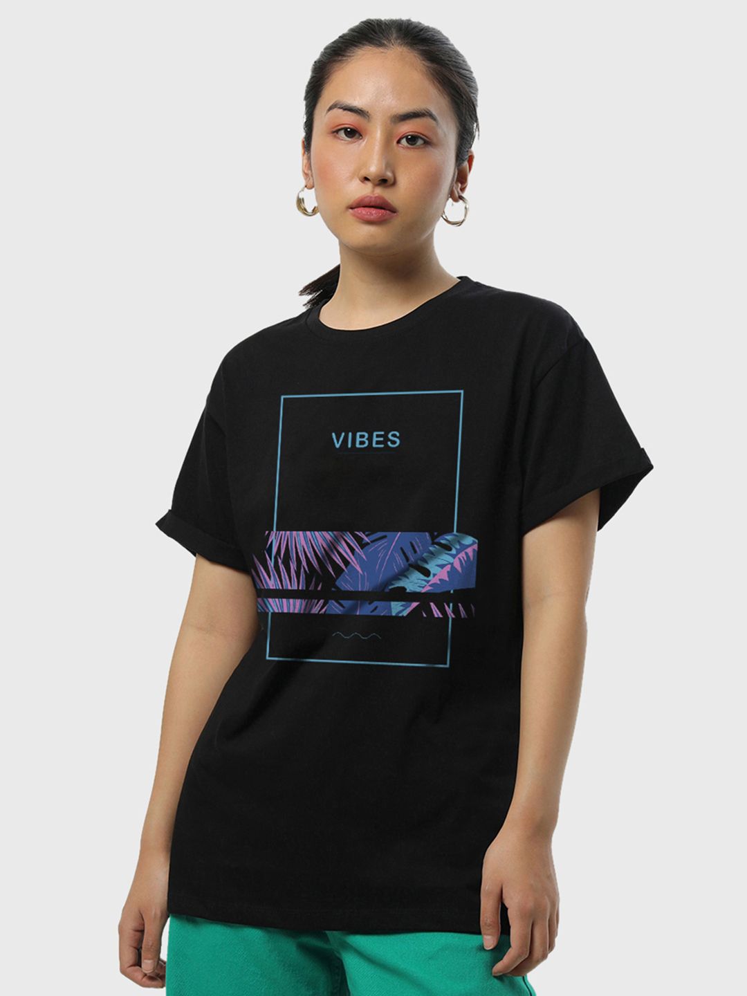 Bewakoof Women Vibes Graphic Printed Regular Fit Pure Cotton T-shirt