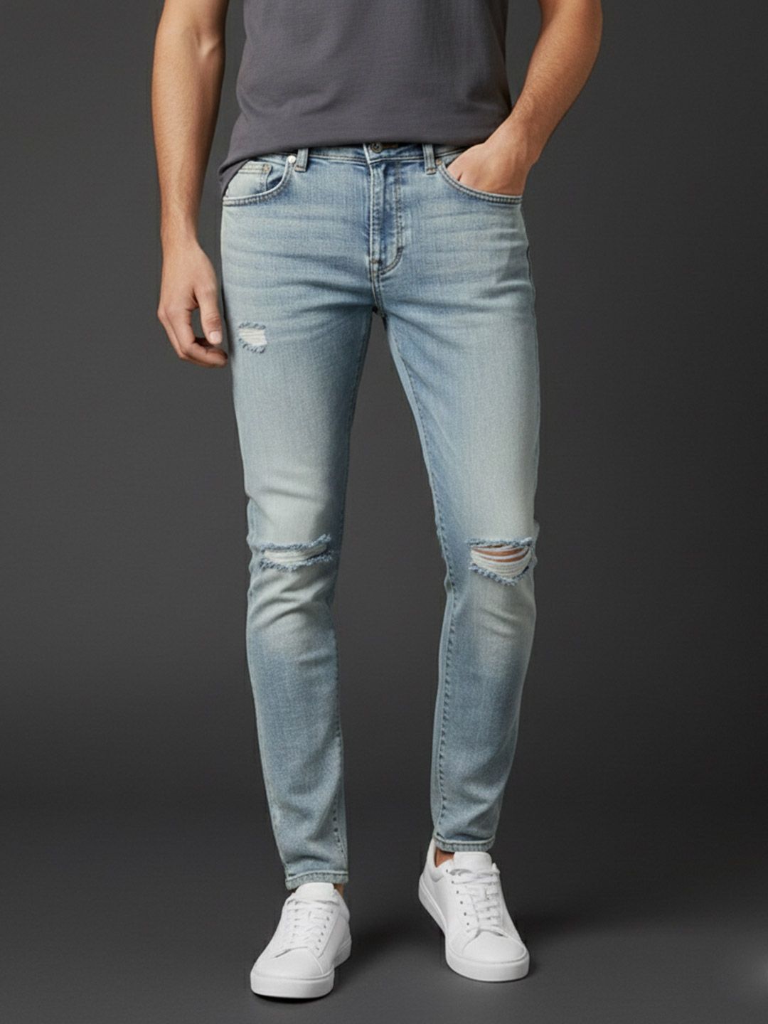 Mast & Harbour Men Regular Fit Mid-Rise Mildly Distressed Heavy Fade Non Stretchable Jeans