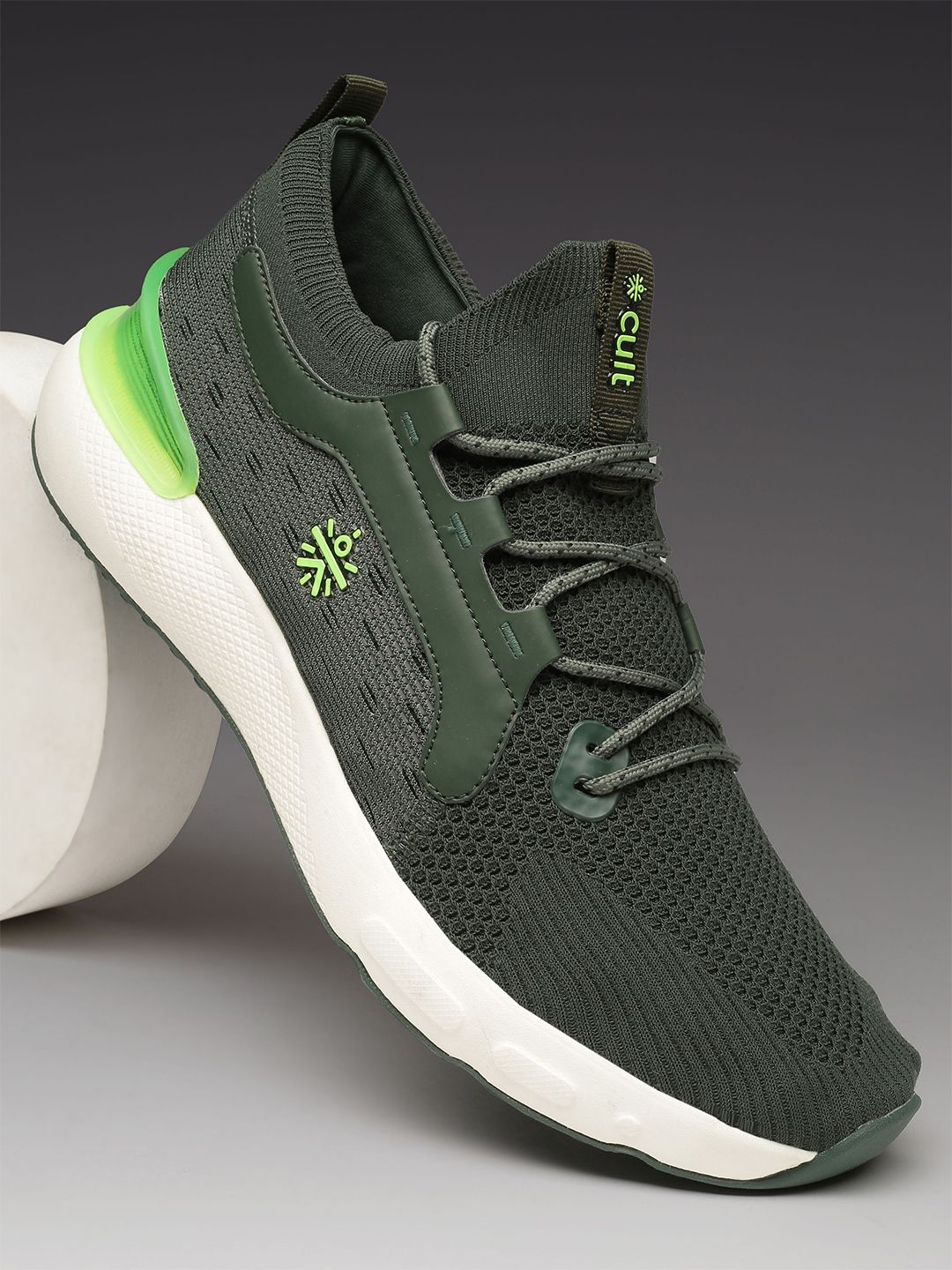 CULT Men's Motive Running Shoes - Bottle Green & Neon Green