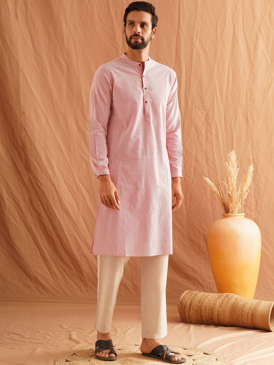 JAYPORE Striped Cotton Straight Knee Length Kurta