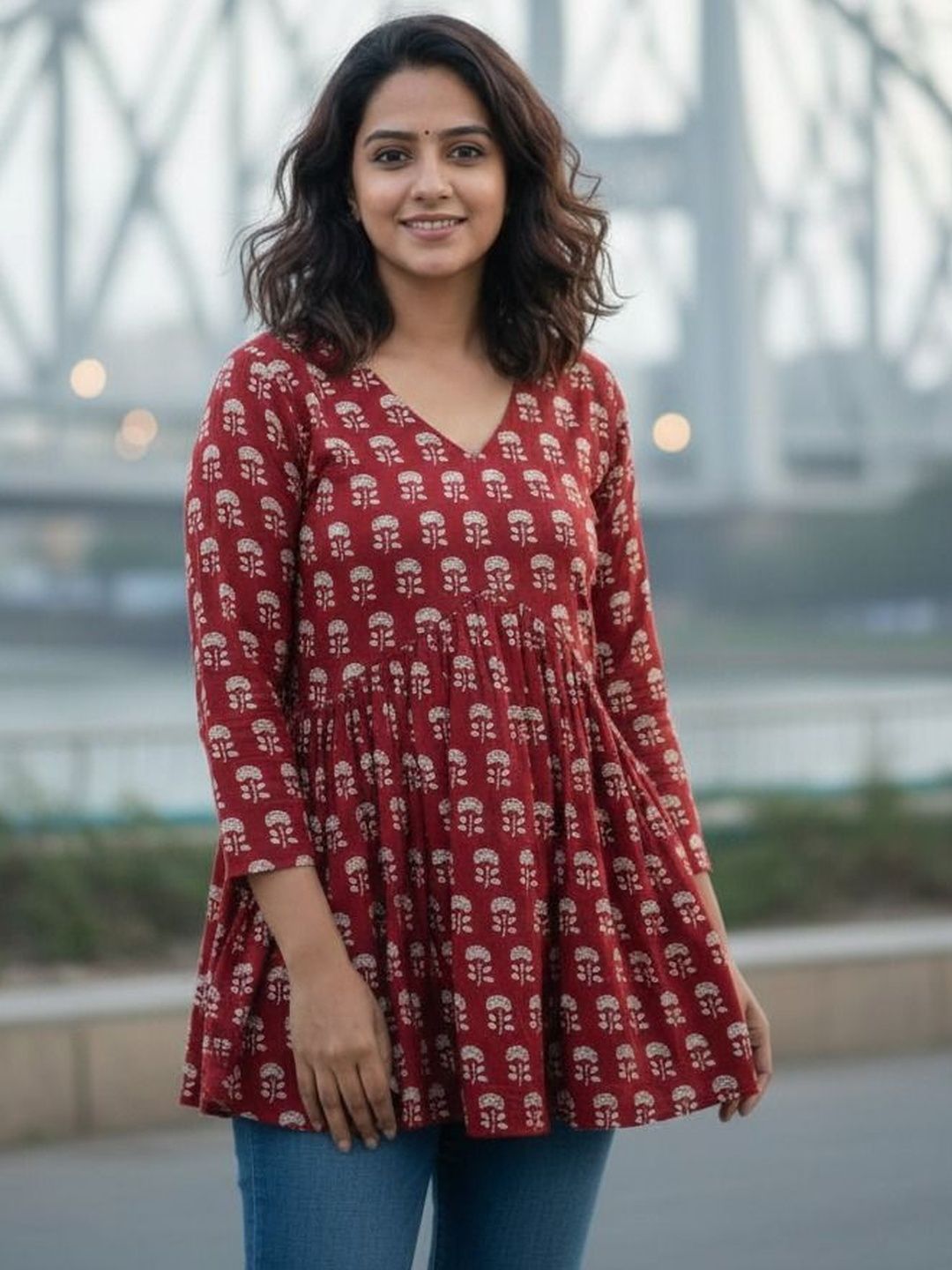 SAICHA Ethnic Motifs Printed V-Neck Empire Kurti