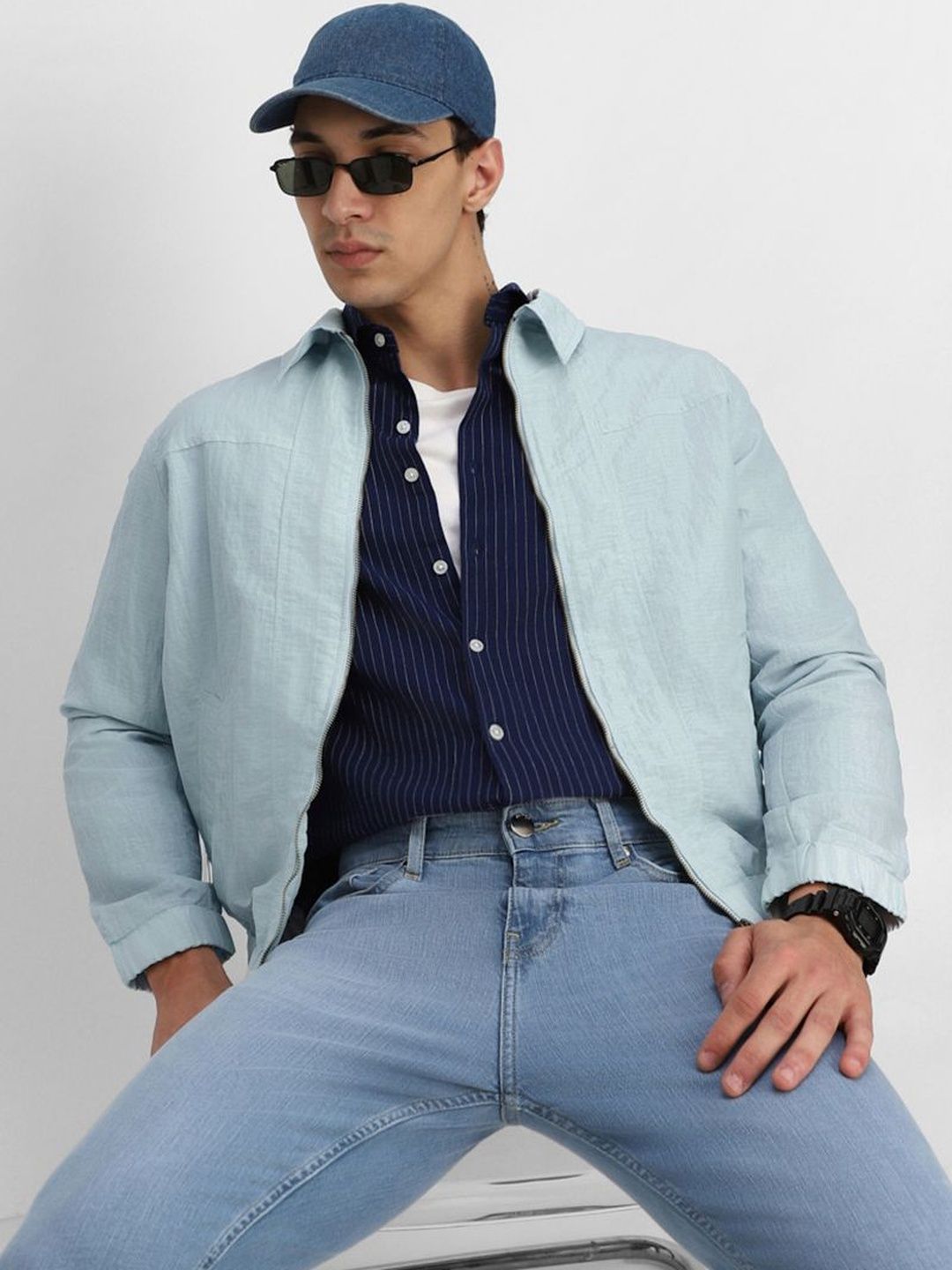 Snitch Light Blue Textured Jacket