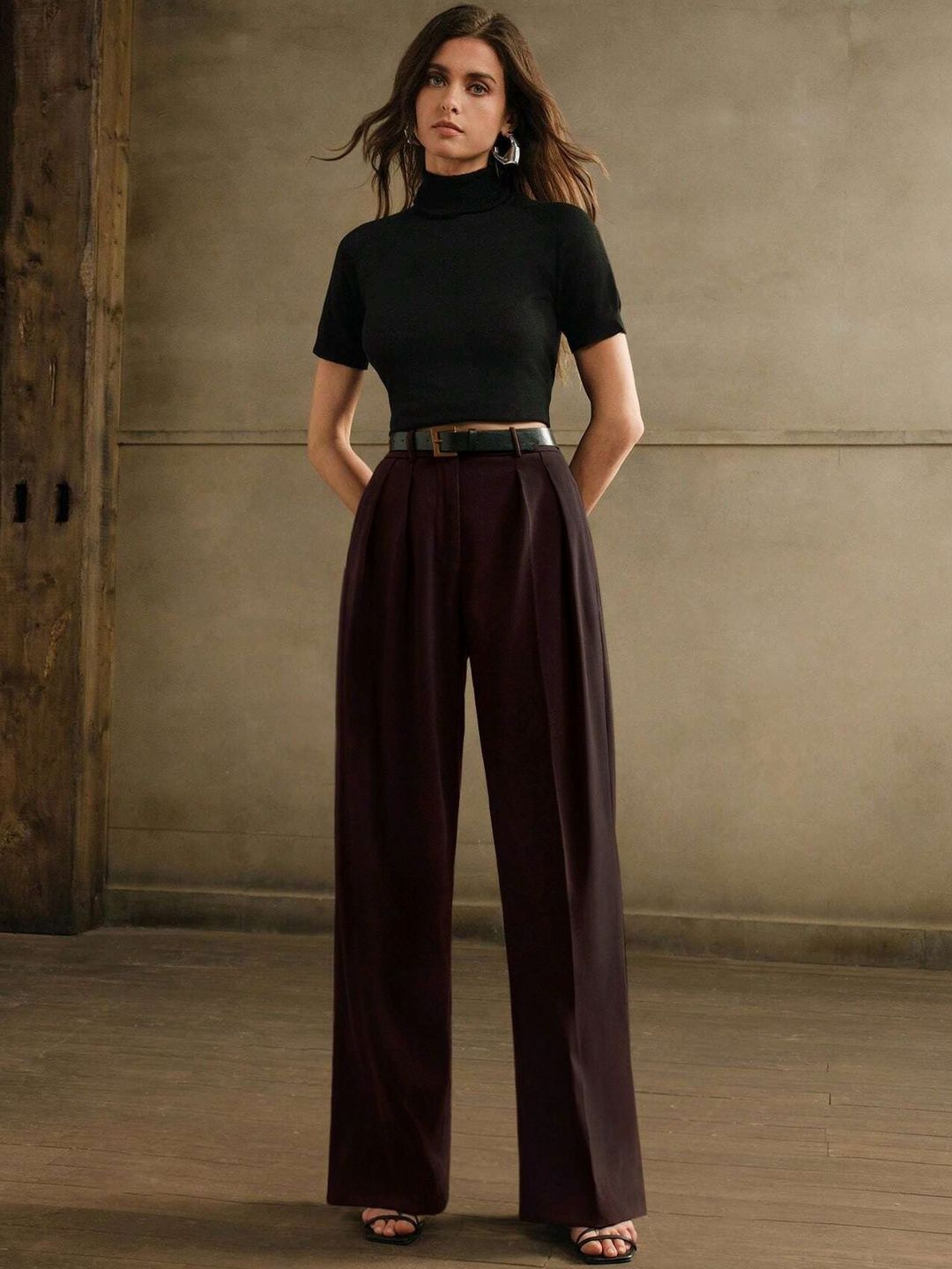 GENZILOOKS Women High-Rise Easy Wash Pleated Trousers