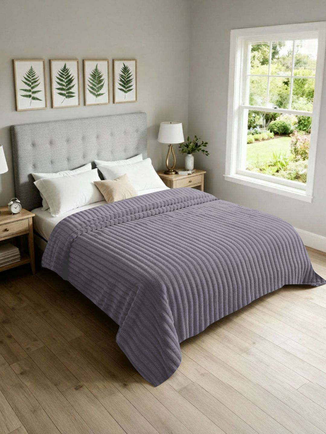 Cortina Cortina Light Grey 350 GSM Striped Single AC Blanket