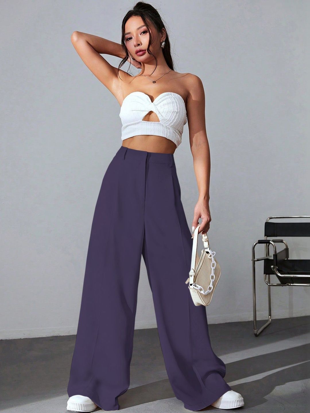 GENZILOOKS Women High-Rise Easy Wash Pleated Trousers