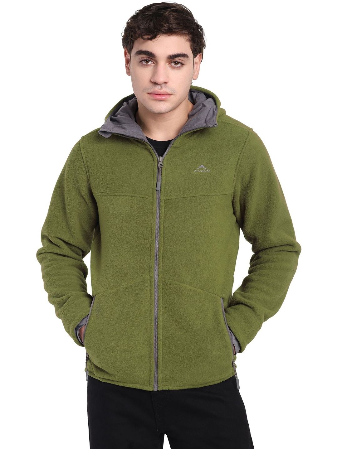Adventra Sports Green Sherpa Fleece Hoodie Jacket Hoodie
