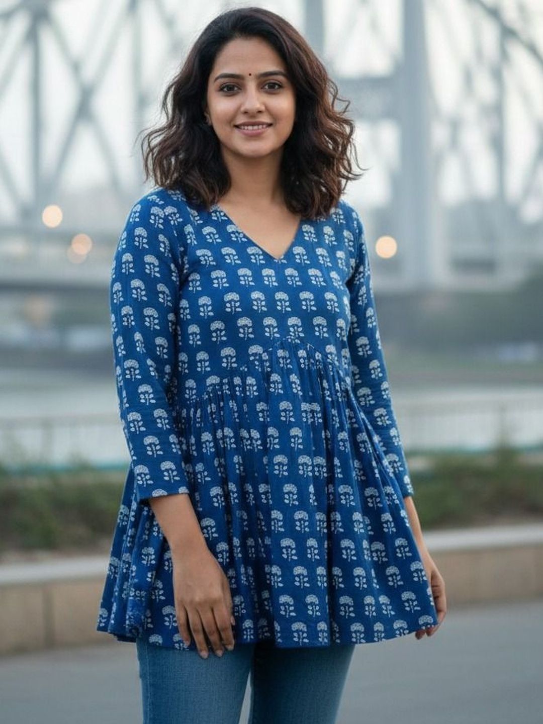 SAICHA Ethnic Motifs Printed V-Neck Empire Kurti