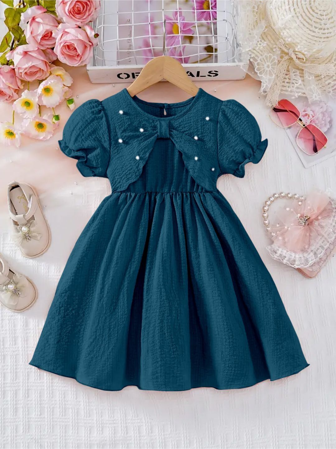 navy blue dress for baby girl Buy YK Girls Self Design Puff Sleeves Fit & Flare A-Line Dress - Dresses  for Girls 37493655