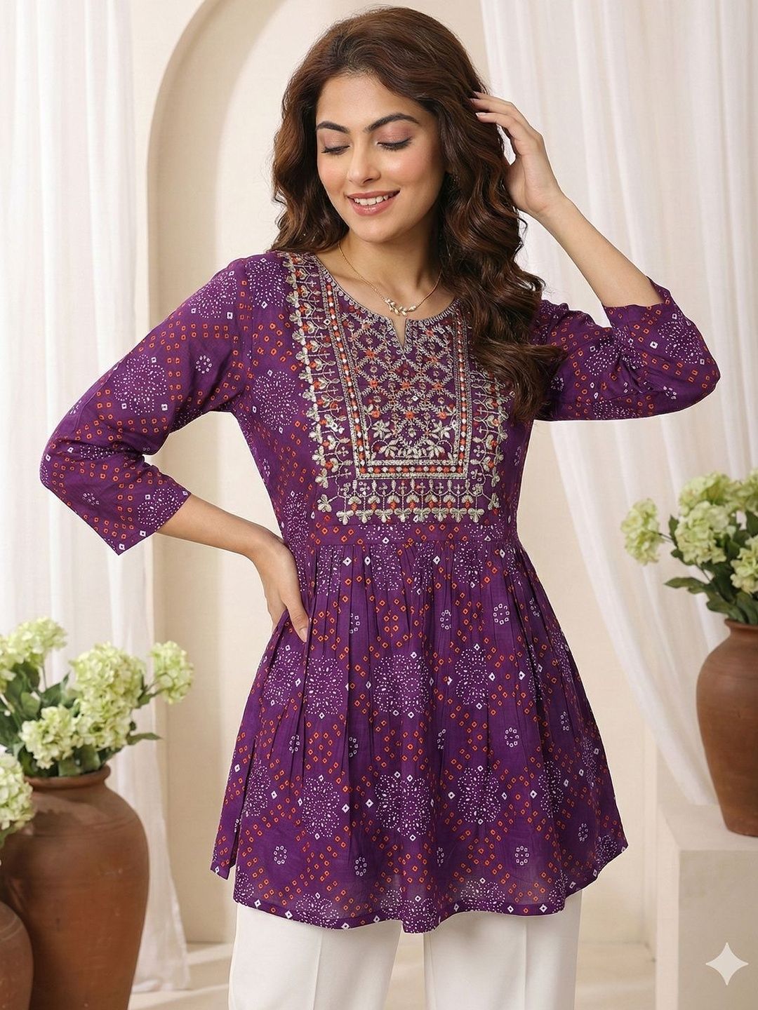 Anouk Ethnic Motifs Embroidered Thread Work Pure Cotton Thread Work Empire Kurti