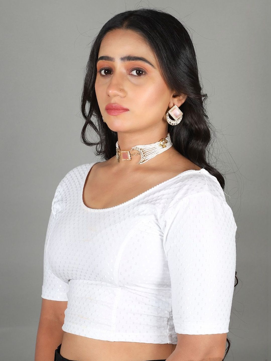 MISS WEARS MISS WEARS Women's Regular Fit Readymade Stretchable Cotton Dobby Saree Blouse