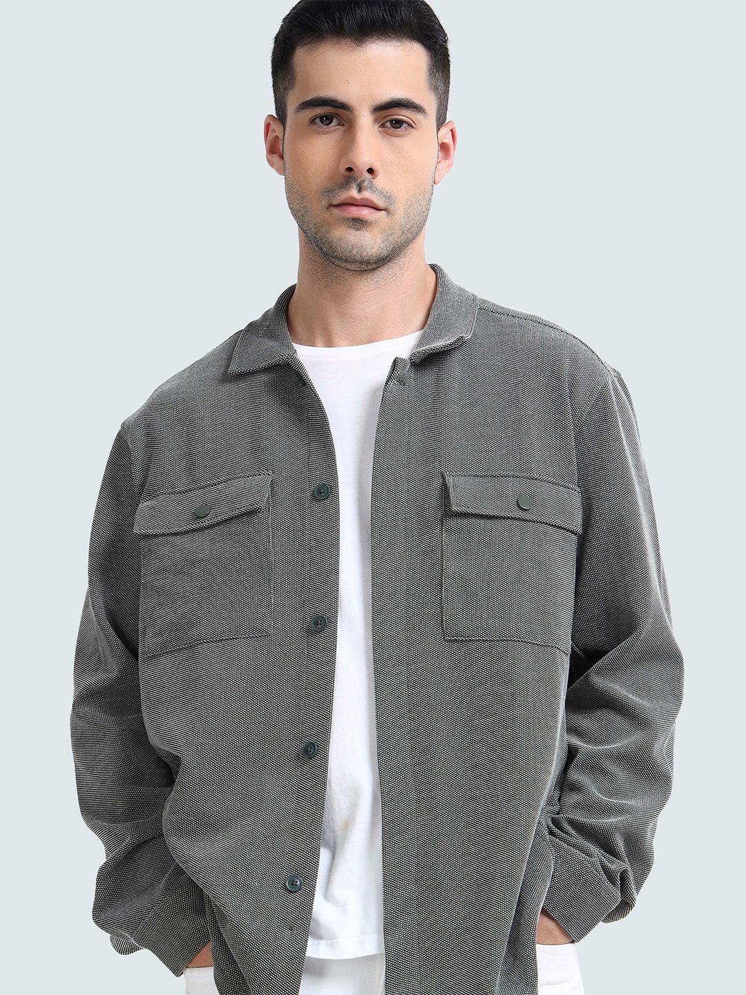 StitchX StitchX Men's Stretchy Long Overshirt Melange Knitted Shacket