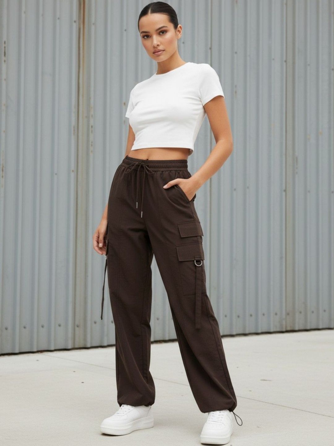 GENZILOOKS Women High-Rise Cargos Trousers