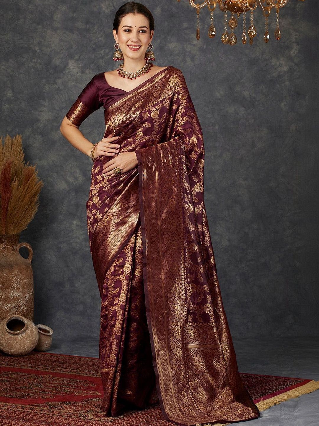Anouk Rustic Woven Design Zari Silk Blend Heavy Work Saree