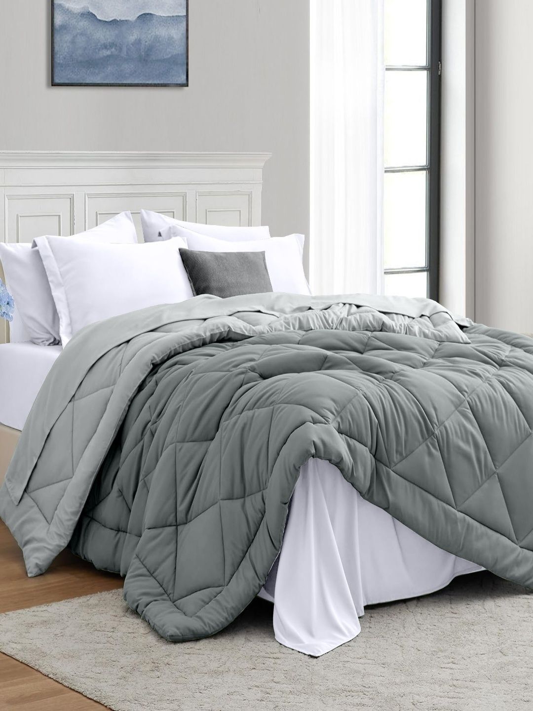 Sangria Sangria Grey Pure Microfibre Reversible 150 GSM Double AC Room Comforter