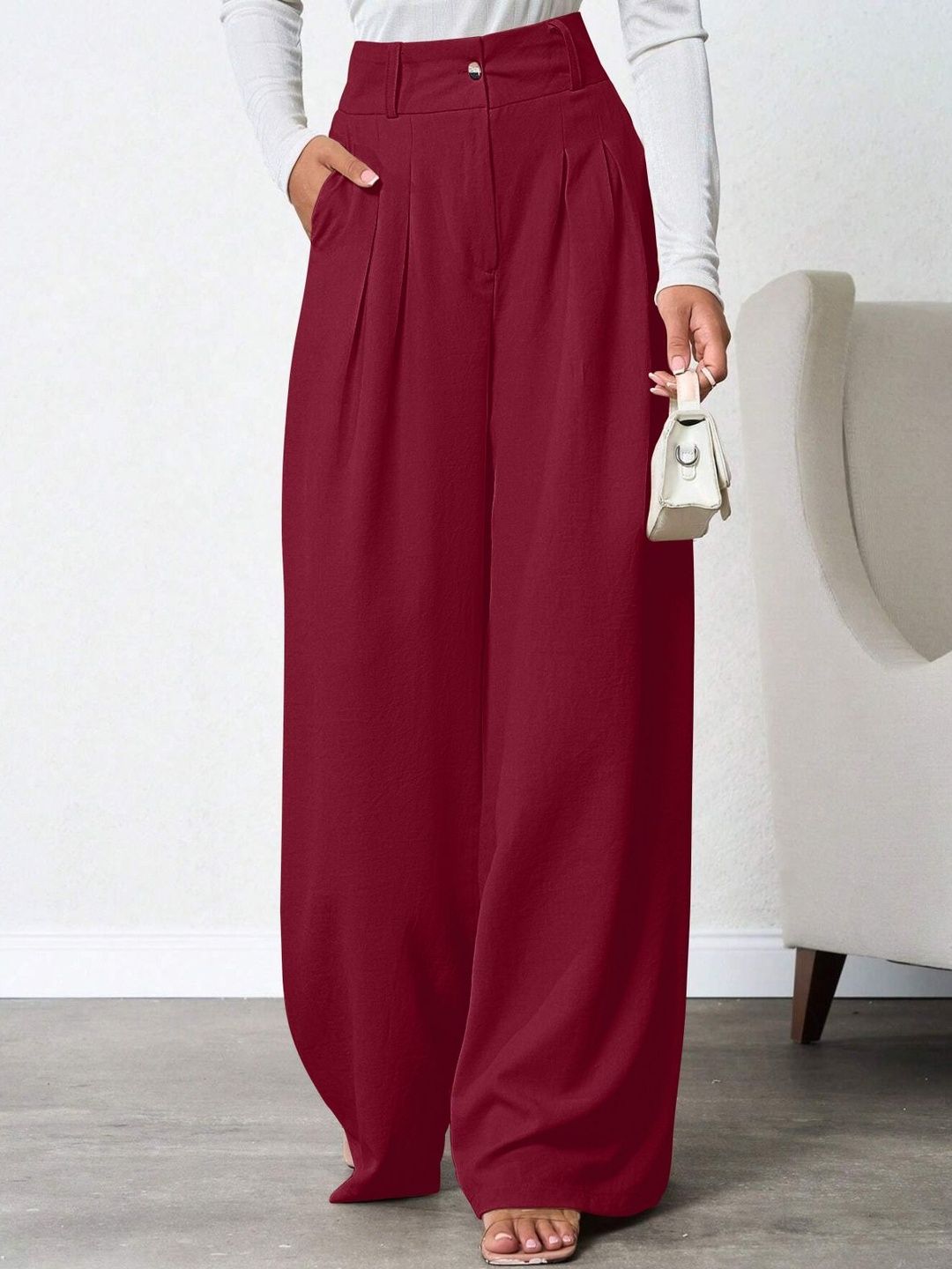 GENZILOOKS Women High-Rise Pleated Trousers