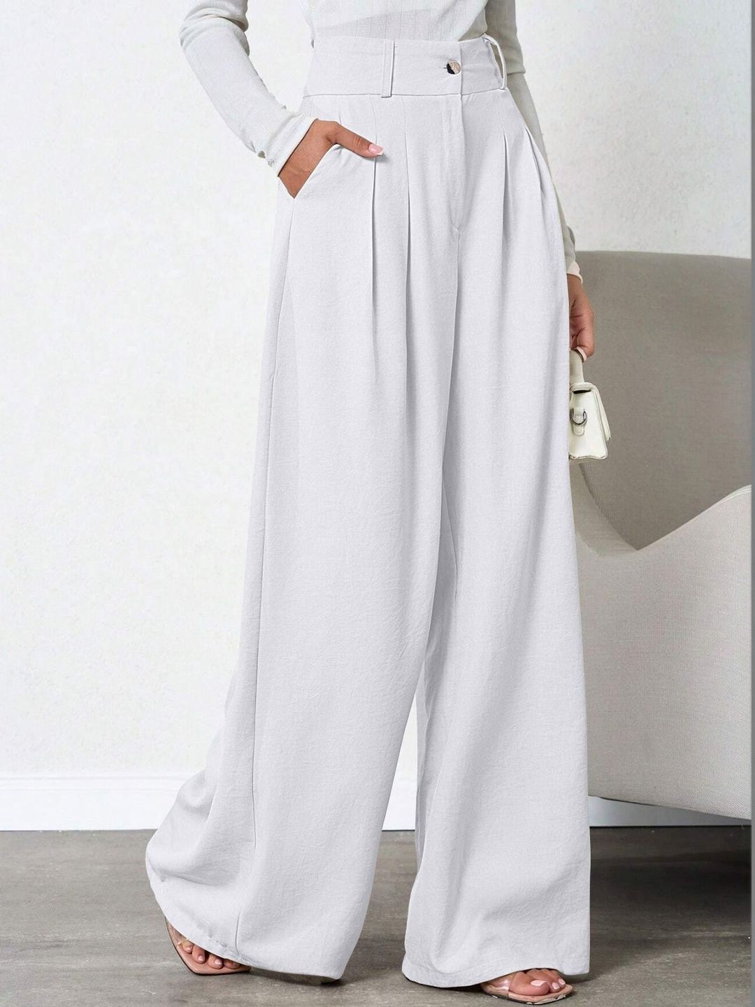 GENZILOOKS Women High-Rise Pleated Trousers