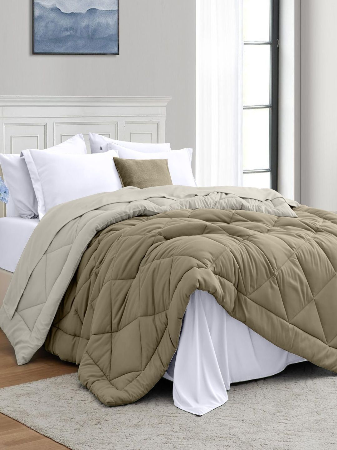 Sangria Sangria Coffee Brown Pure Microfibre Reversible 150 GSM Double AC Room Comforter