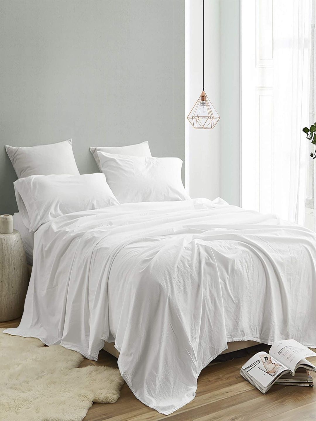 Sangria White 300 TC King Double Bedsheet With 2 Pillow Covers-2.74 m x 2.74 m